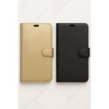 Cekuonline Tecno Camon 19 Pro Ile Uyumlu Kılıf Suni Deri Cüzdanlı Kartlıklı Standlı Siyah/Gold 2 Adet