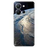 Cekuonline Vivo Y36 4G ile Uyumlu Yer Küre Temalı Desenli Darbe Emici Silikon Kılıf, Çok Renkli