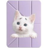 cekuonline Xiaomi Mi Pad 5 11.0" ile Uyumlu Tablet Kılıfı, Uyku Modlu, Kalem Bölmeli, Tri Folding, Şirin Kedicik Desenli, Lila