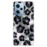 Cekuonline Xiaomi Redmi Note 12 Pro 5G ile Uyumlu Kılıf, Siyah Çiçek Temalı Desenli, Darbe Emici Silikon