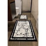 ÇELEBİ HOME TEKSTİL Gri Mermer Desenli Siyah Makinede Yıkanabilir Kaymaz Taban 2’li Takım Banyo Paspası