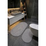 ÇELEBİ HOME TEKSTİL Gri Oval Pamuk Banyo Paspası Makinede Yıkanabilir Kaymaz Taban Su Emici 2'li Takım Banyo Paspası