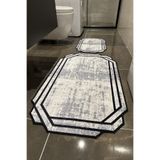 ÇELEBİ HOME TEKSTİL Lüks Gri Siyah Makinede Yıkanabilir Kaymaz Taban 2’li Takım Banyo Paspası