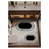 ÇELEBİ HOME TEKSTİL Siyah Beyaz Damla Oval Kesim Makinede Yıkanabilir Kaymaz Taban 2’li Takım Banyo Paspası