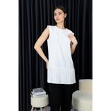 ÇELEBİ STYLE Kadın Tesettür Kolsuz Beyaz Piliseli Içlik Gömlek Tunik Bluz Piliseli Pileli