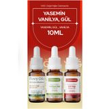 Celenzea Yasemin, Vanilya, Gül Yağı 3'lü Bakım ve Aromaterapi Seti Saf %100 Doğal Yağ 3x 10ml