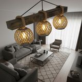Celestia Home El Yapımı 3'lü Kütük Ahşap Avize - Doğal Eskitme Jüt İpli Sarkıt Lamba - Rustik Halatlı, Bohem & İskandinav Tasarım | Salon, Yemek Masası, Kafe, Restoran Aydınlatması
