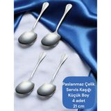 Çelik 21 cm 4 Adet Küçük Boy Servis Kaşığı / Sunum Kaşığı - Gümüş