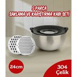 Çelik 5 Parça rendeli Saklama ve Karıştırma Kabı Seti