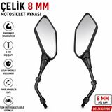 Çelik 8mm (M8) Motosiklet Aynası Takımı - Scooter Uyumlu Siyah Evrensel Model