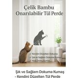 Çelik Bambu Onarılabilir Tül Perde – Şık ve Sağlam Dokuma Kumaş -Kendini Düzelten Tül Perde - Ekru - 325 x 210
