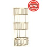 ÇELİK BANYO Derin Şampuanlık Paslanmaz Pirinç 3'Lü 19x19 cm Şampuanlık Banyo Rafı Altın Gold