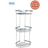Çelik Banyo Paslanmaz Çelik Zerrin 3’lü 19x19 Cm Şampuanlık Köşe Süngerlik Gümüş