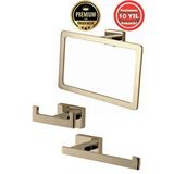 ÇELİK BANYO Paslanmaz Pirinç Banyo Aksesuar 3'Lü Set Kenzo Havluluk Tuvalet Kağıtlık Askılık Altın Gold