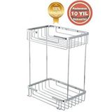 Çelik Banyo Paslanmaz Pirinç Ikili Taci 22x15 Cm Şampuanlık Banyo Rafı Gümüş