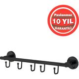 Çelik Banyo Paslanmaz Pirinç Mat Siyah Flora 5'li Set Askılık