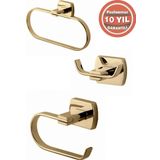 ÇELİK BANYO Paslanmaz Pirinç Milano Banyo Aksesuar Set Havluluk-Bornozluk-Tuvalet Kağıtlık Altın Gold