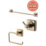 ÇELİK BANYO Paslanmaz Pirinç Vizyon 3'lü Set - Havluluk-tuvalet Kağıtlığı-askılık Altın Gold