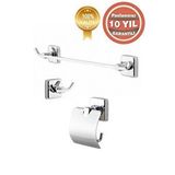 Çelik Banyo Paslanmaz Pirinç Wc 3 ' Lü Set-banyo Aksesuar Kumru (havluluk,tuvalet Kağıtlık,askılık) Gümüş