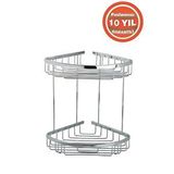 Çelik Banyo Paslanmaz Pirinç Zerrin 2'li 22*22 Cm Şampuanlık Banyo Rafı Gümüş