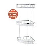 Çelik Banyo Paslanmaz Pirinç Zerrin 3'lü 22*22 Cm Şampuanlık Banyo Rafı Gümüş