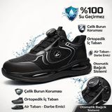 Çelik Burun Otomatik Bağcıklı Su Geçirmez Spor Iş Ayakkabısı Delinmez Ortopedik S3 Siyah