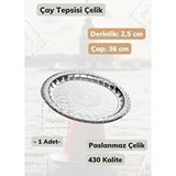 Çelik Çay Tepsisi 36 Cm Paslanmaz Çelik Tepsi Gümüş
