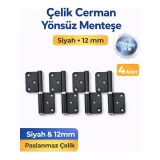 Çelik Cerman Yönsüz Kapı Menteşesi, Siyah, 12 mm, Paslanmaz Çelik, Mobilya ve Dolap Kapağı için, 4 Adet