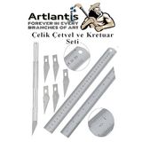 Celik Cetvel 30 Cm Ve Kretuar Bicagi 5 Yedek Bicakli 1 Adet Paslanmaz Celik Metal Cetvel 30 Santimetre