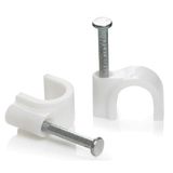 Çelik Çivili Kablo Kroşesi, 4 MM, Beyaz, Plastik ve Çelik, No:1, Çivi ile Montaj