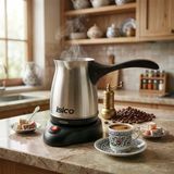 Çelik Elektrikli Cezve Türk Kahve Makinesi - 4Fincan=400Ml Kablosuz Kullanım- 360°Döner 600W Mtf-002 (2818)