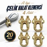 Çelik Halat Klemensi (4 Adet) 20 Mm Somunlu A Tipi İskota İpi Sıkma Sabitleme Bağlama Halat Kelepçesi Aparatı