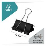 Çelik Kıskaç Klips 51 Mm 12 Adet 1 Paket Metal Mandal Binder Clips Kıska 240 Sayfa Kapasiteli Çok Amaçlı Kullanım