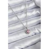 Çelik Mavi Kristal Kalp Kolye Silver Okyanusun Kalbi Pembe