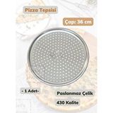 Çelik Pizza Tepsisi 36 Cm Paslanmaz Çelik Tepsi Gümüş
