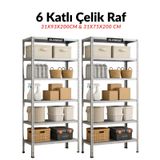 Çelik Raf 6 Katlı 2'li 31x75x200 & 31x93x200cm Raf Sistemi, Depo Rafı, Arşiv Rafı, Kiler Rafı, Çok Amaçlı Raf Galvaniz