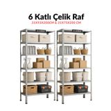 Çelik Raf 6 Katlı 2'Li 31x75x200 & 31x93x200cm Raf Sistemi, Depo rafı, Arşiv rafı, Kiler rafı, Çok Amaçlı Raf