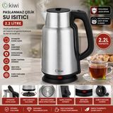 Çelik - Sürahi Model Kettle Elektrikli Su Isıtıcısı Paslanmaz Çelik Gizli Rezistans 360° 2.2Lt 1500W Kk-3334 (4915)