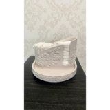 Çelik - Ticaret 3D Baskı Çiçek Kabartmalı Makyaj Pamuğu ve Kulak Çubuğu Tutucu Takı Tepsili Banyo Düzenleyici - Krem Beyaz