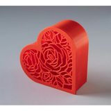 Çelik - Ticaret 3D Baskı Gül Desenli Kalp Şeklinde Hediye Kutusu Oyma Güllü Kapaklı Kalp Kutu Takı ve Sürpriz - Turuncu