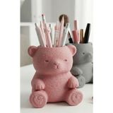 Çelik - Ticaret 3D Baskı Sevimli Ayıcık Kalemlik - Masaüstü Organizer - Pembe