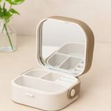 Çelik - Ticaret Aynalı Makyaj ve Takı Organizer Çanta 9X9X3.7 cm - 4 Bölmeli