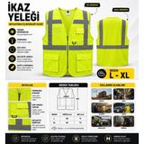 Çeliker Ikaz Yeleği Mühendis Tipi Cepli Fosforlu Reflektörlü Sarı