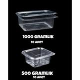 Çeliker Plastik Sızdırmaz Kap 500 gr - 1000 gr Kullan At Tek Kullanımlık Kapaklı Kase 2 Li Set - 10 LU - Şeffaf