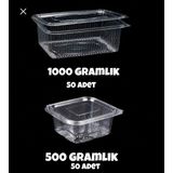 Çeliker Plastik Sızdırmaz Kap 500 gr - 1000 gr Kullan At Tek Kullanımlık Kapaklı Kase 2 Li Set - 50 Lİ - Şeffaf