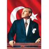 ÇELİKONLİNE-Atatürk resmi poster bayrağı raşel kumaş (100x150 Cm)