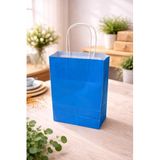 ÇELİKPENÇE Kraft Kağıt Çanta, Büküm Saplı, 18x24x8 cm, Hediyelik Butik Mağaza Poşeti, 25 Adet (Mavi)