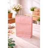 ÇELİKPENÇE Kraft Kağıt Çanta, Büküm Saplı, 18x24x8 cm, Hediyelik Butik Mağaza Poşeti, 25 Adet (Pembe)