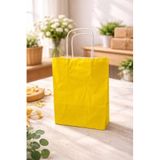 ÇELİKPENÇE Kraft Kağıt Çanta, Büküm Saplı, 18x24x8 cm, Hediyelik Butik Mağaza Poşeti, 25 Adet (Sarı)