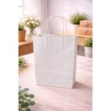 ÇELİKPENÇE Kraft Kağıt Çanta, Büküm Saplı, 25x31x12 cm, Hediyelik Butik Mağaza Poşeti, 25 Adet (Beyaz)